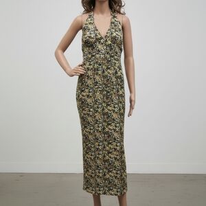 Forever 21 Black and Yellow Floral Midi Dress